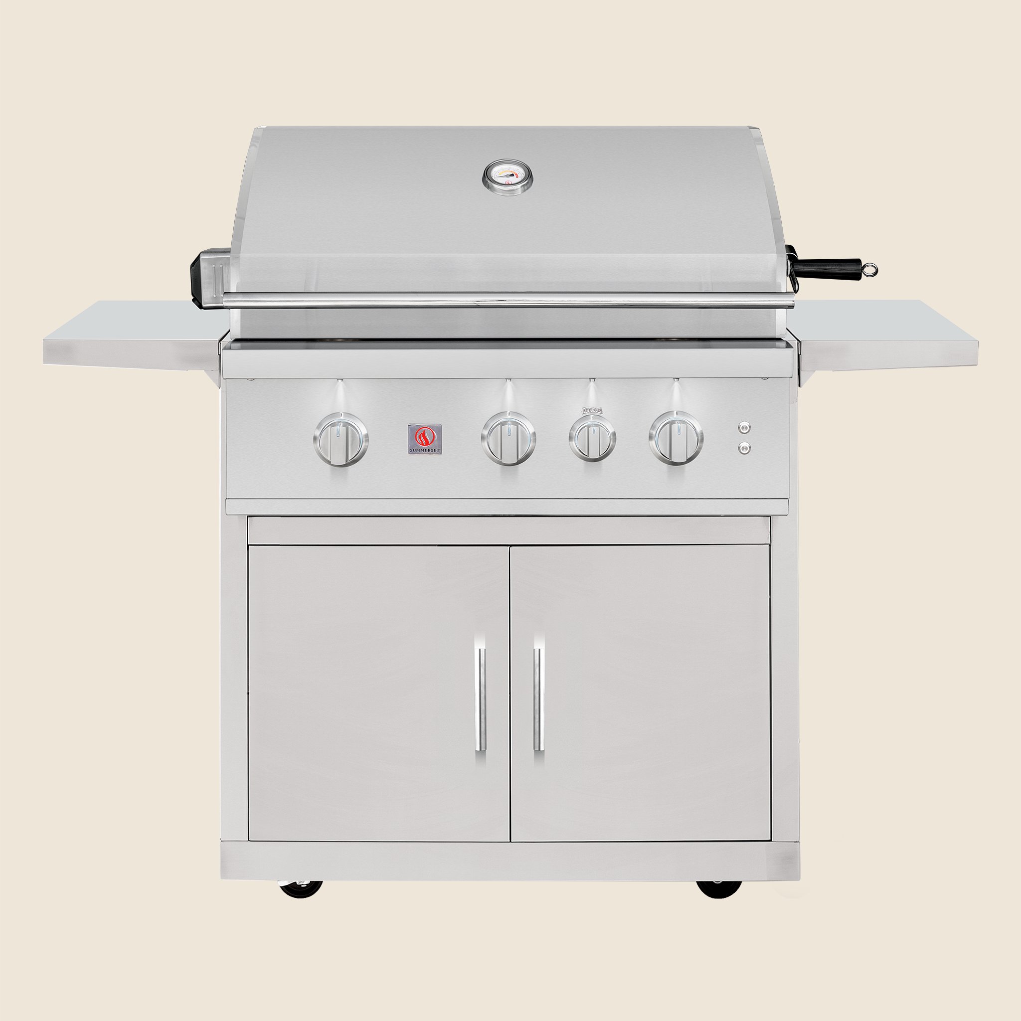 Summerset 32-inch TRL Pro grill cart, front view with the hood closed, showing the double access doors and control knobs