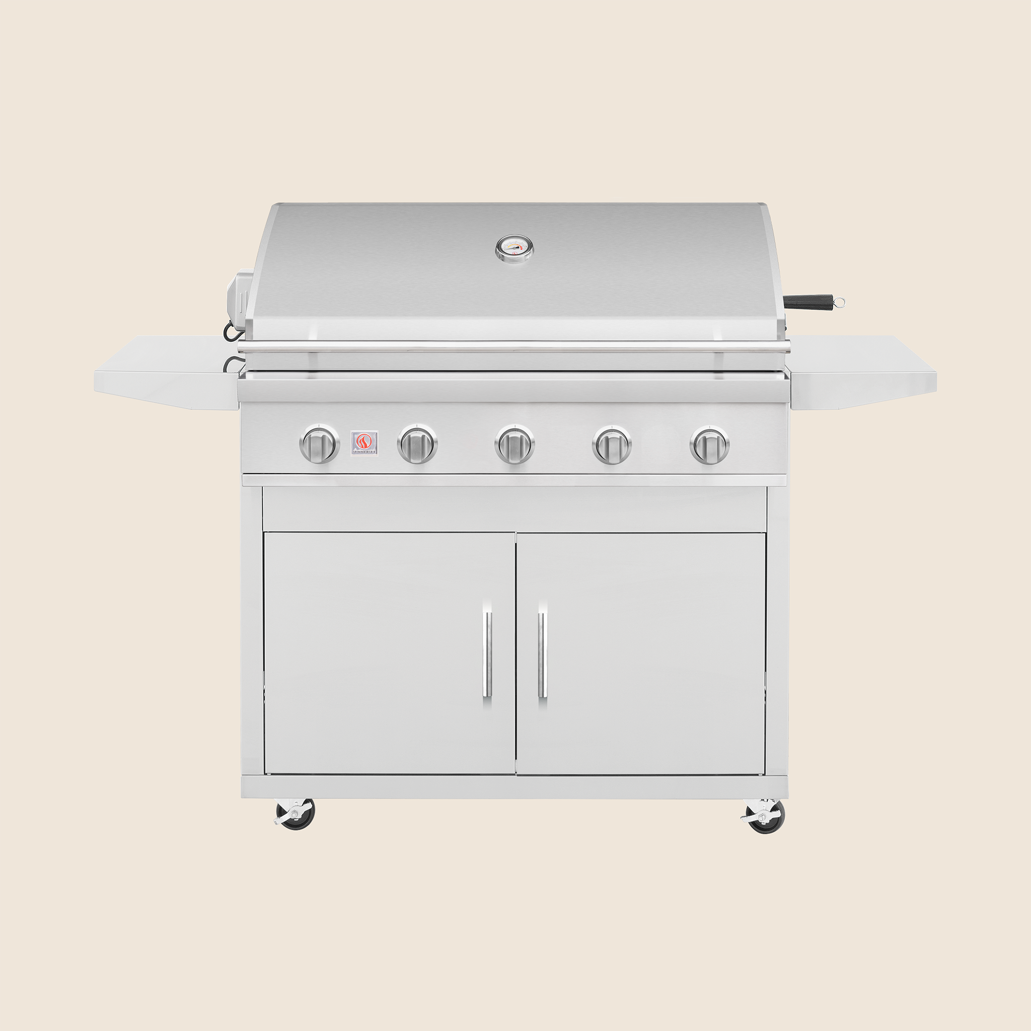 Summerset 40-inch Sizzler grill cart, front view with the hood closed, showing the double access doors and control knobs